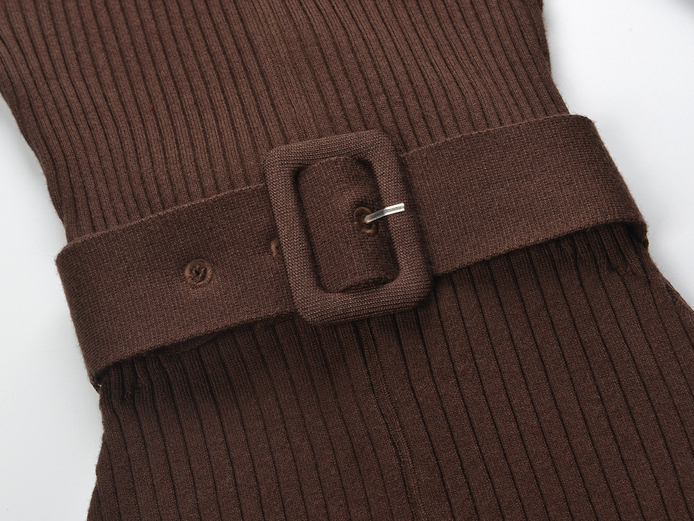 Round neck knitted dress autumn and winter fashion belt