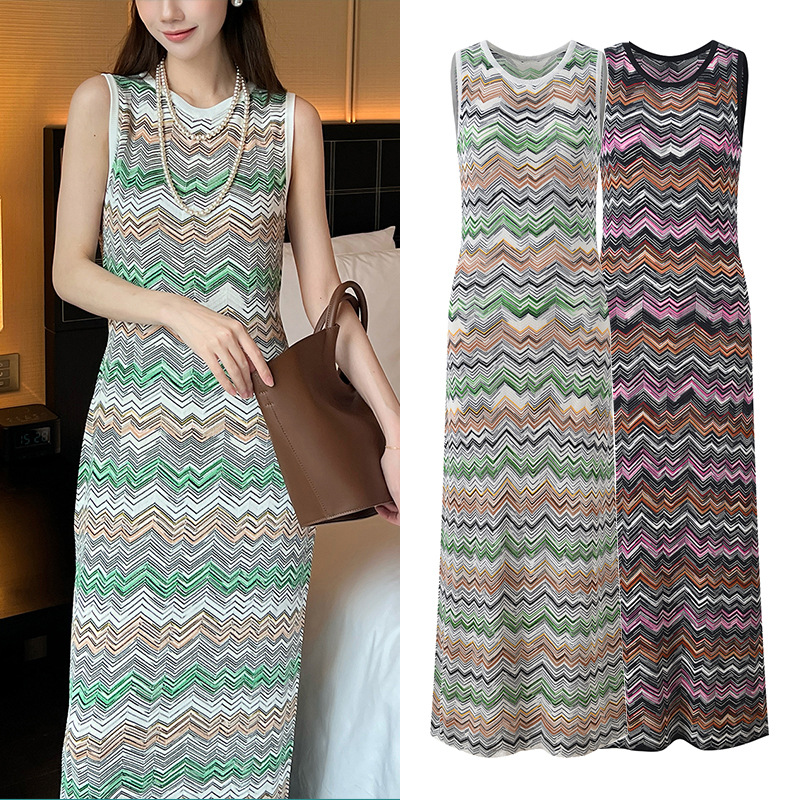 Elegant sleeveless wave patterns fashion dress