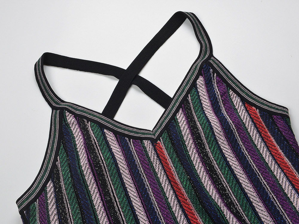 Temperament V-neck mixed colors sling dress