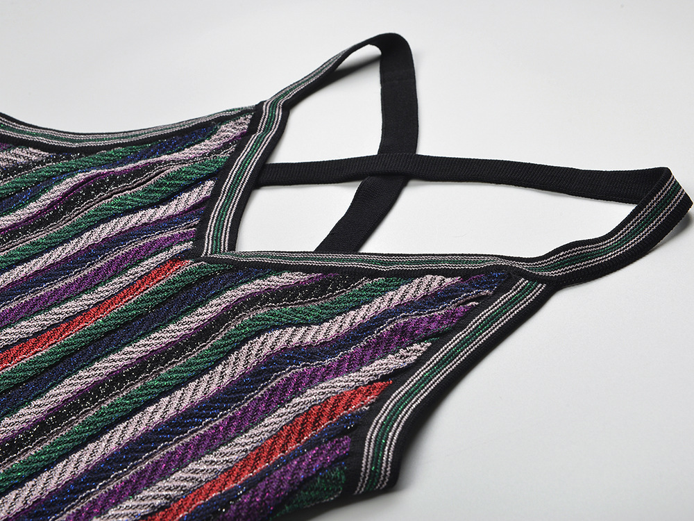 Temperament V-neck mixed colors sling dress