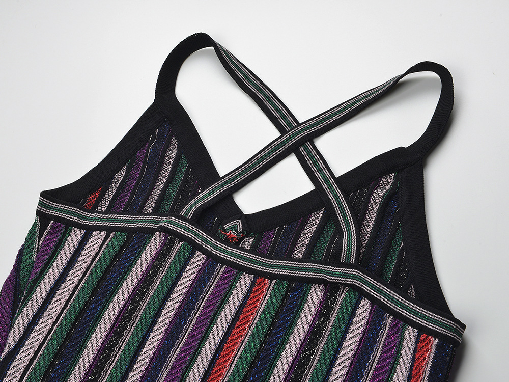 Temperament V-neck mixed colors sling dress