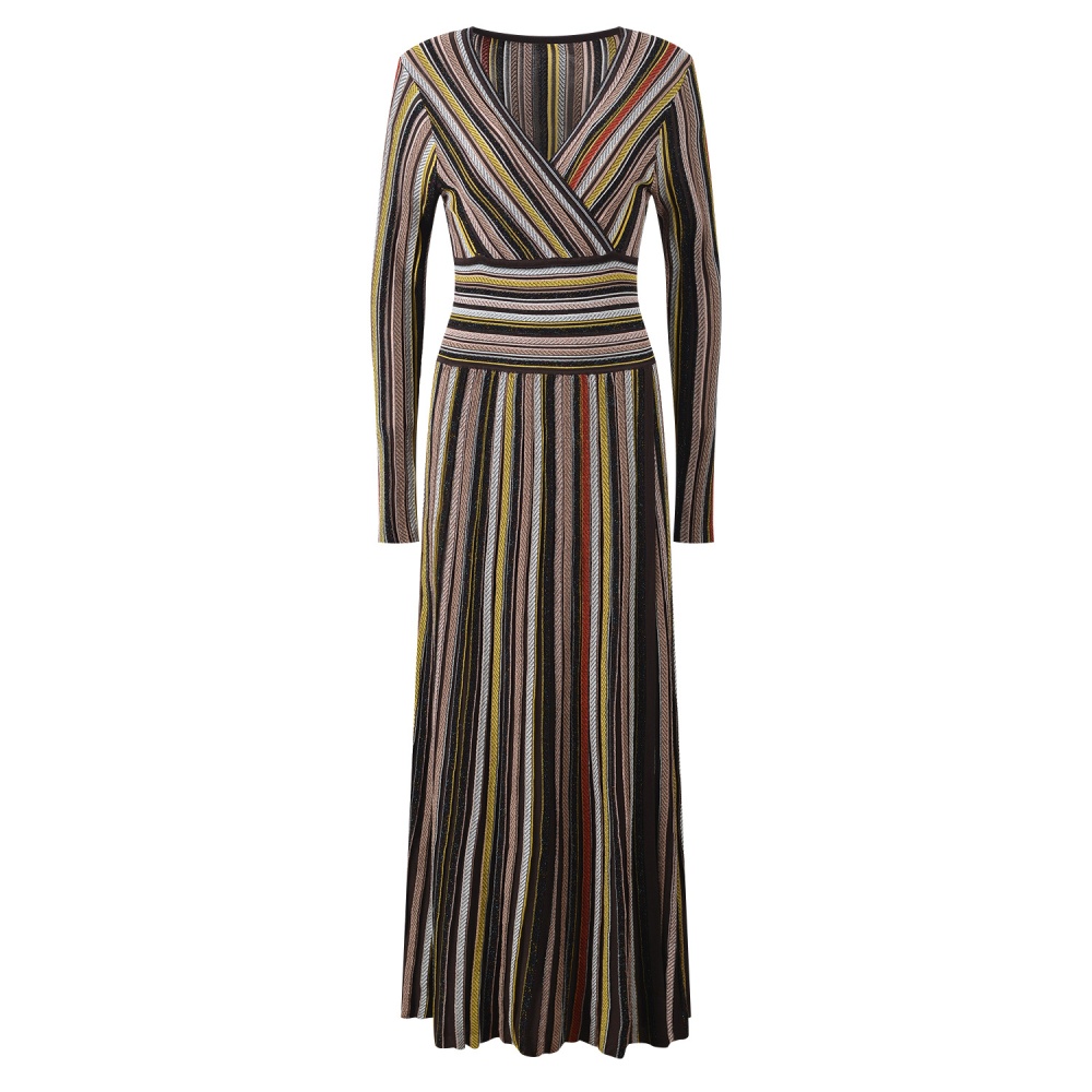 Slim autumn and winter long sleeve knitted mixed colors dress