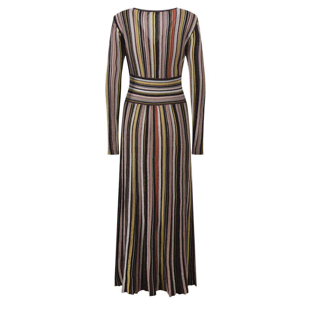 Slim autumn and winter long sleeve knitted mixed colors dress