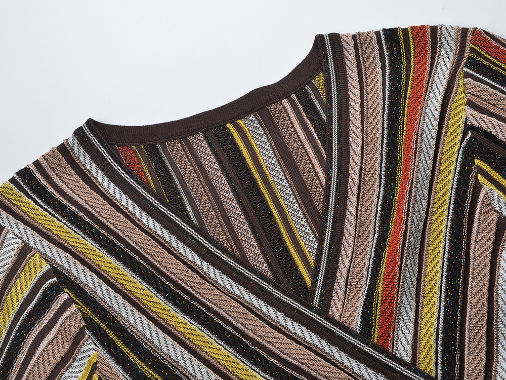 Slim autumn and winter long sleeve knitted mixed colors dress