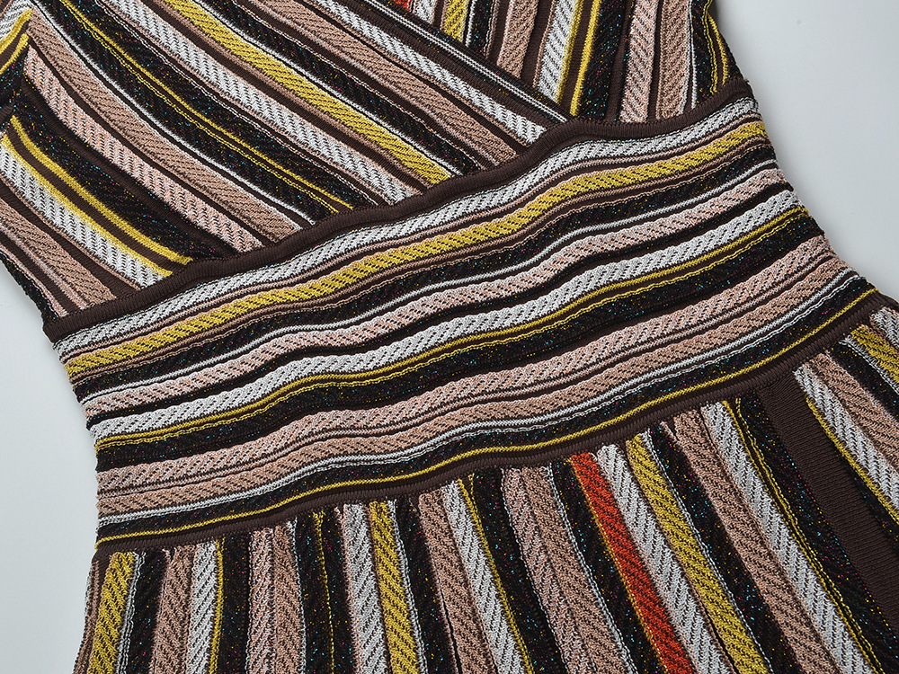 Slim autumn and winter long sleeve knitted mixed colors dress