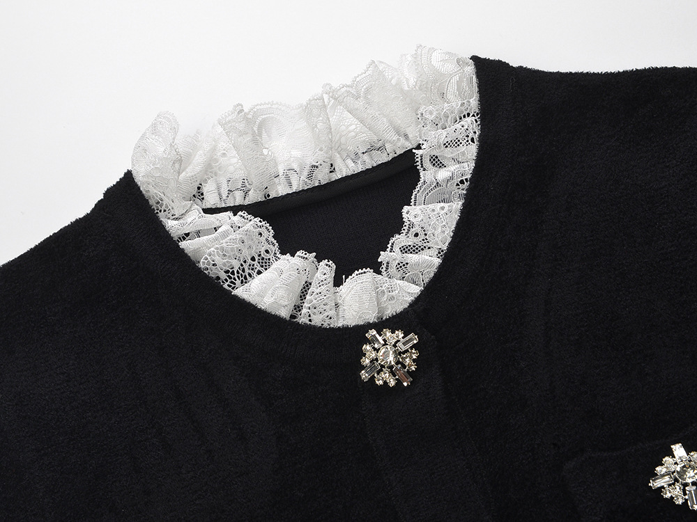 Black diamond belt temperament lace dress