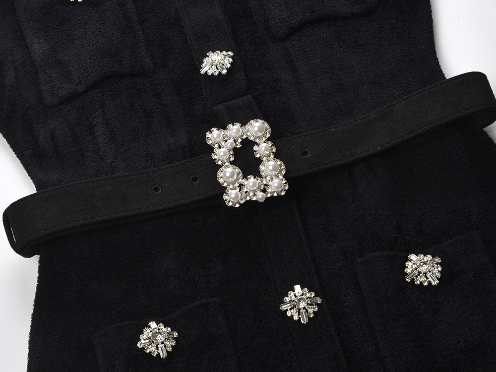 Black diamond belt temperament lace dress