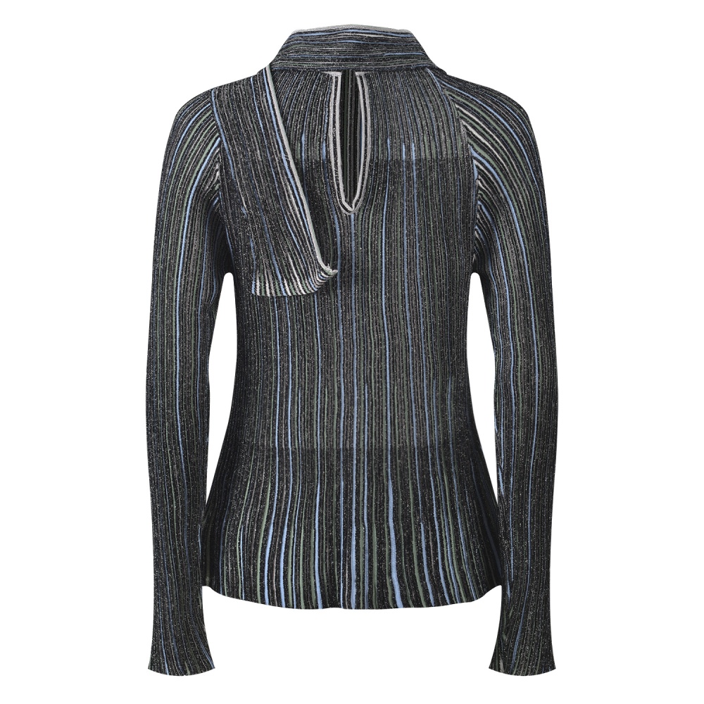 Mixed colors sweater vertical bars wide leg pants a set