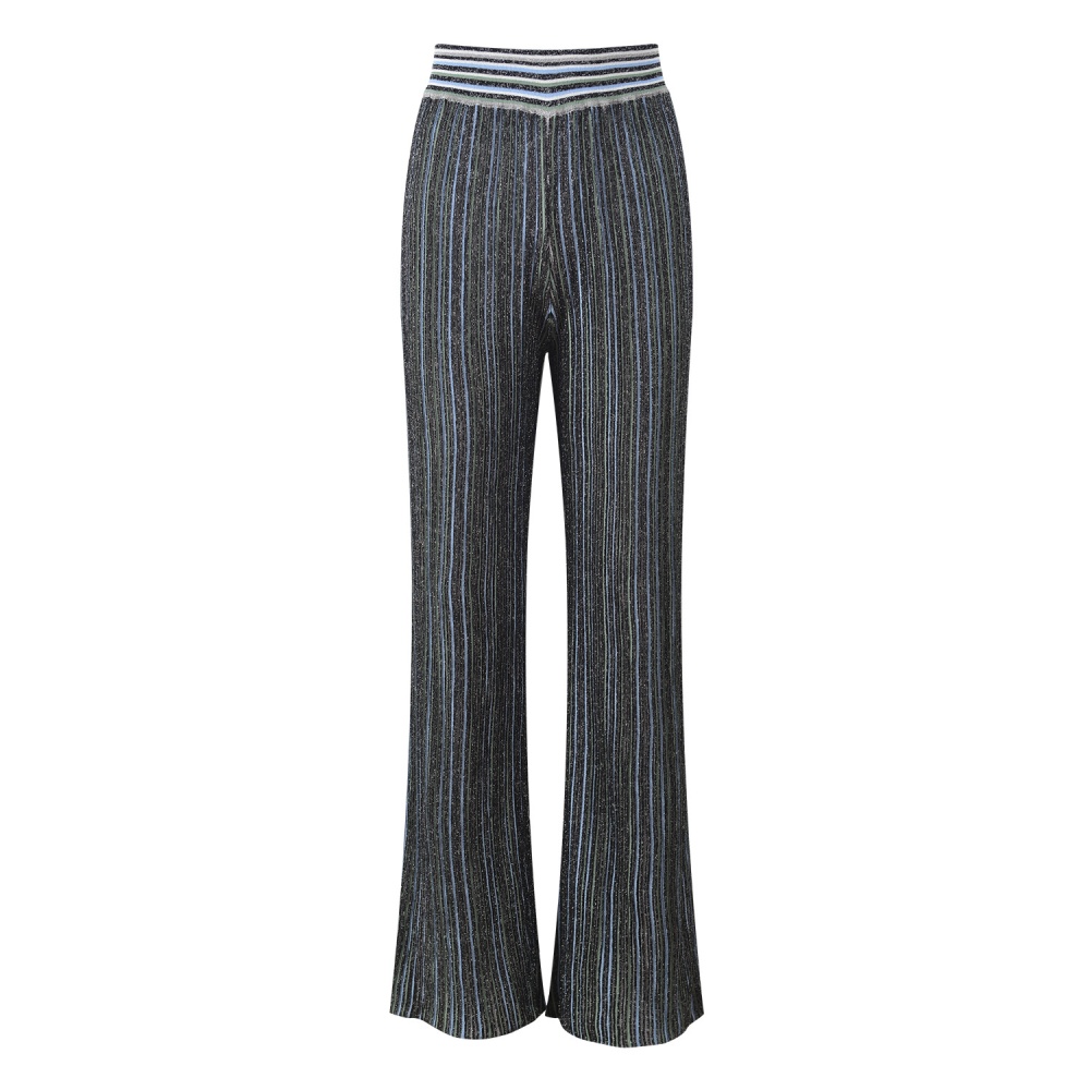 Mixed colors sweater vertical bars wide leg pants a set