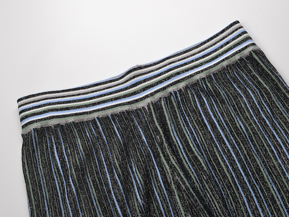 Mixed colors sweater vertical bars wide leg pants a set