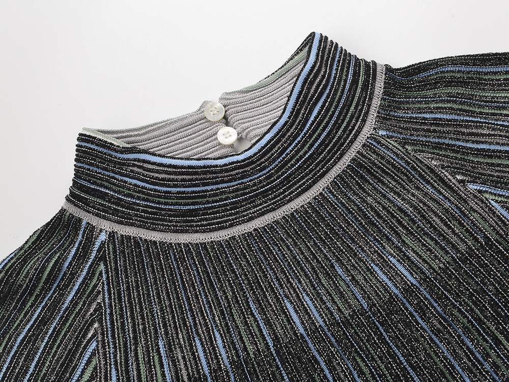 Mixed colors sweater vertical bars wide leg pants a set