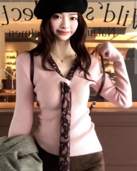 Knitted pink sweater slim autumn and winter tops