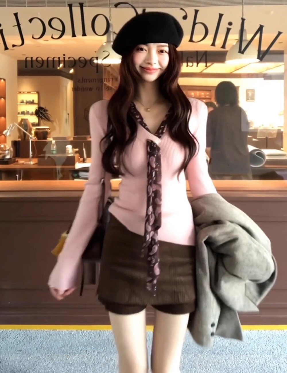 Knitted pink sweater slim autumn and winter tops