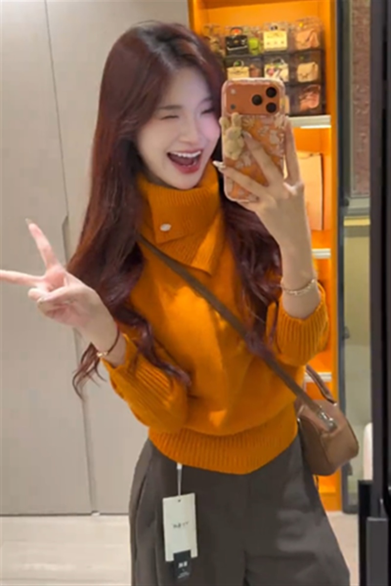 Western style irregular pure lapel sweater for women