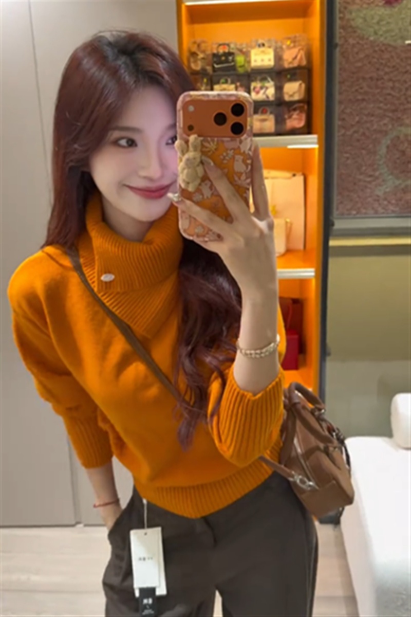 Western style irregular pure lapel sweater for women