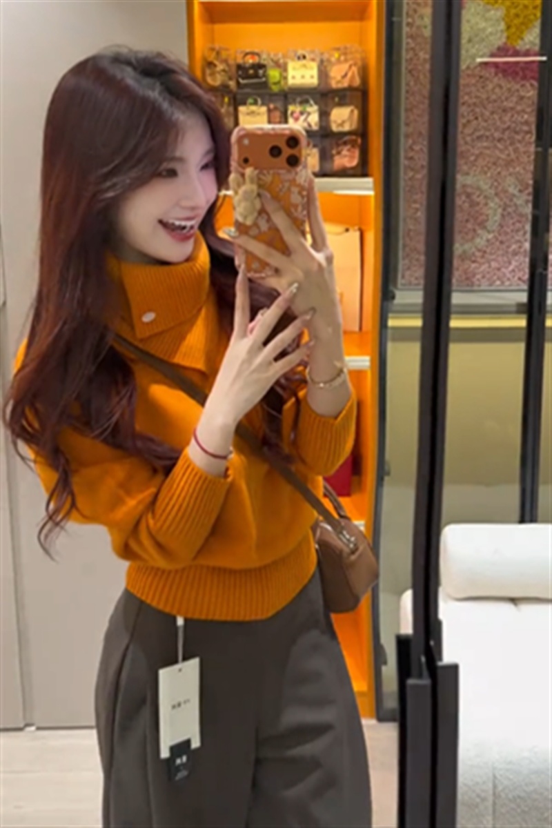 Western style irregular pure lapel sweater for women