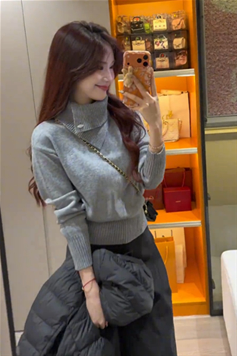 Western style irregular pure lapel sweater for women