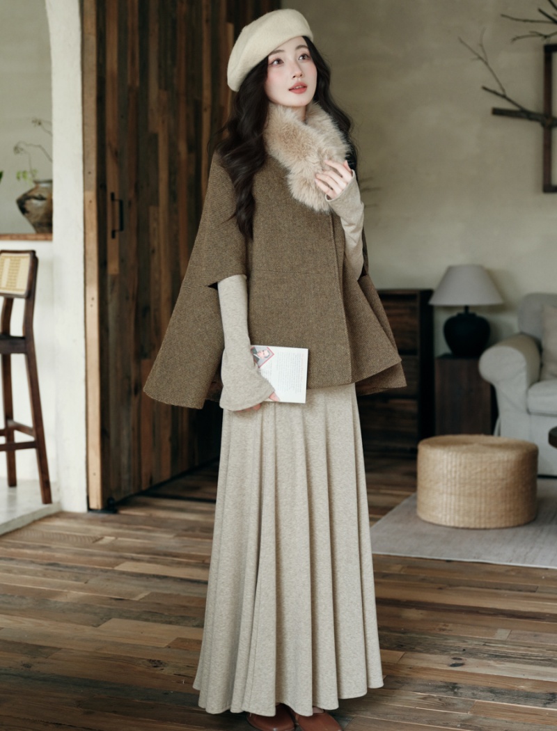 Autumn niche coat knitted cloak 2pcs set for women
