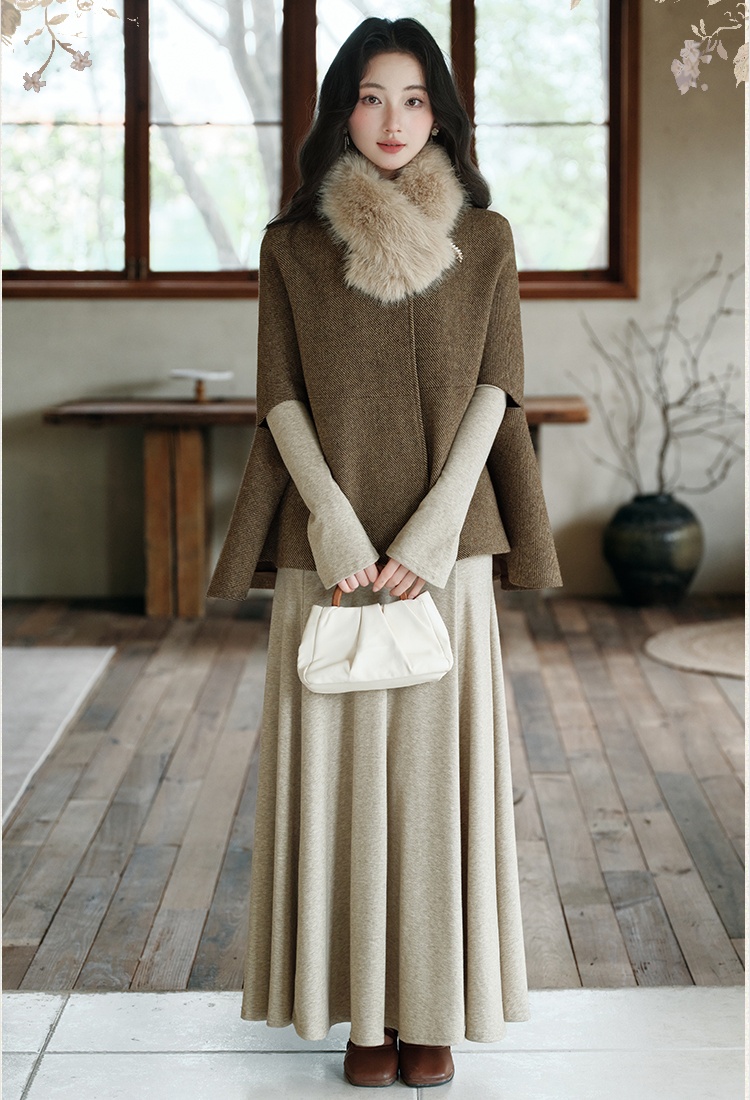 Autumn niche coat knitted cloak 2pcs set for women