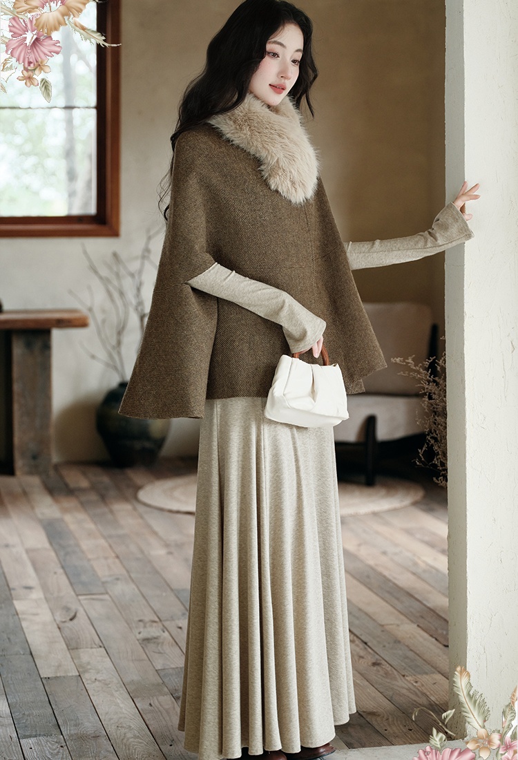 Autumn niche coat knitted cloak 2pcs set for women