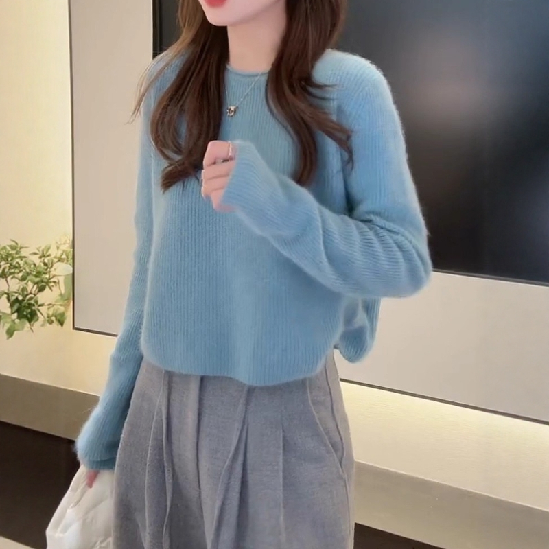 All-match slim sweater round neck large yard tops for women