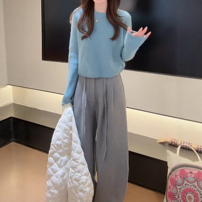 All-match slim sweater round neck large yard tops for women