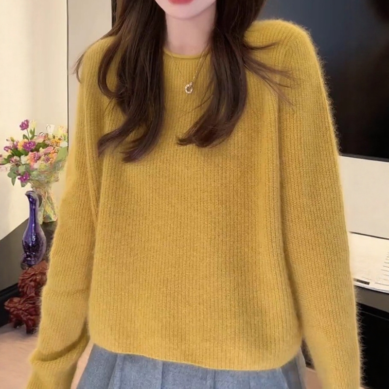 All-match slim sweater round neck large yard tops for women