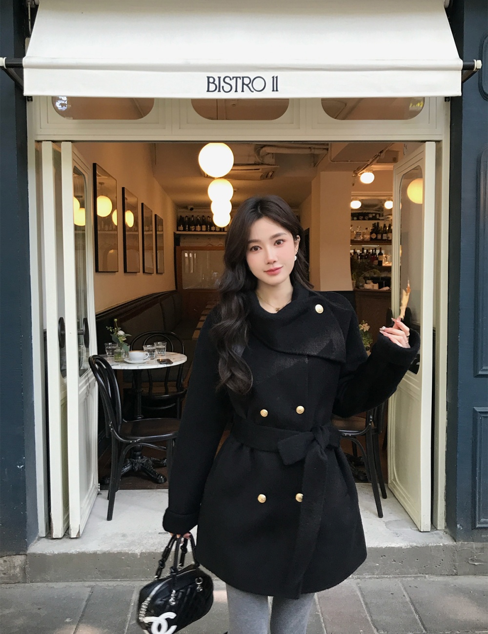 Korean style cuff overcoat cashmere winter cloak for women