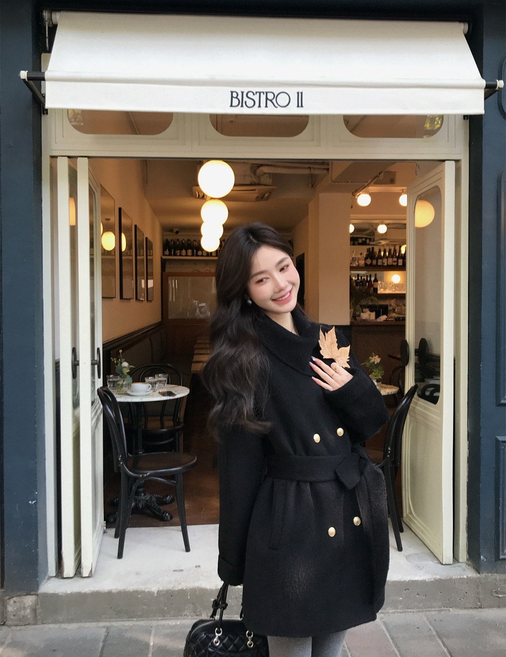 Korean style cuff overcoat cashmere winter cloak for women