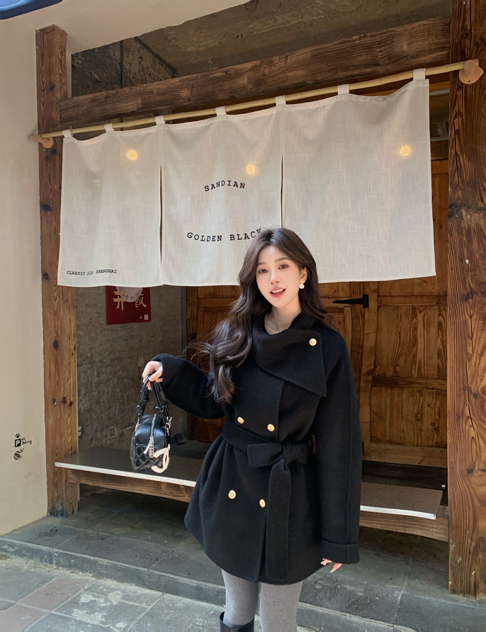 Korean style cuff overcoat cashmere winter cloak for women