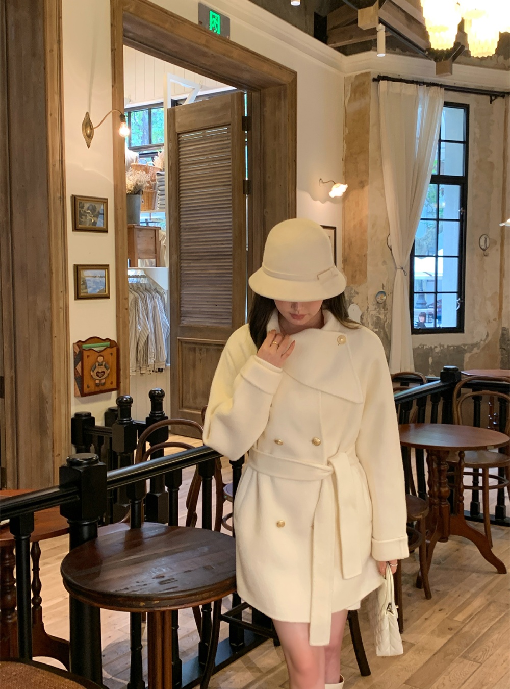 Korean style cuff overcoat cashmere winter cloak for women