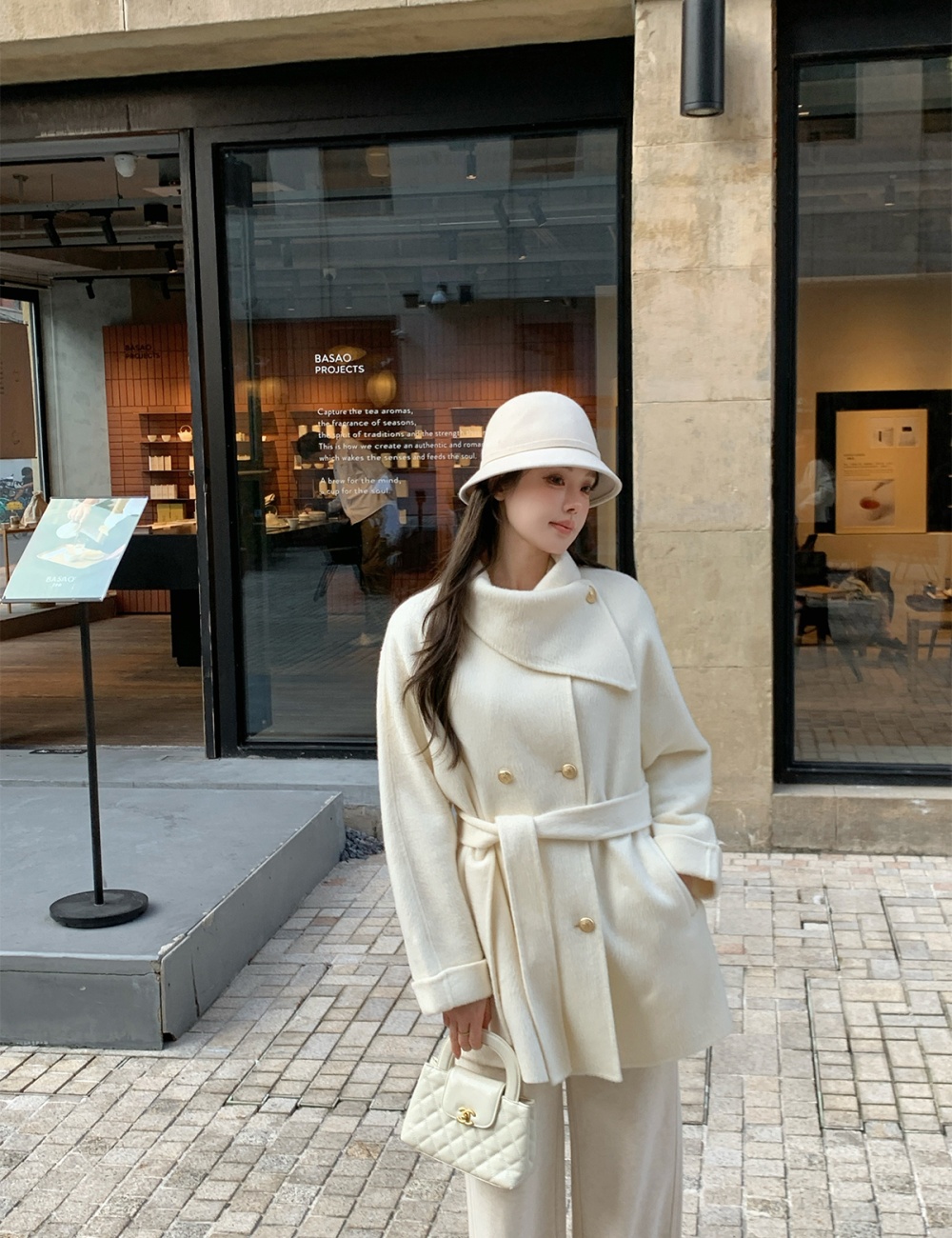 Korean style cuff overcoat cashmere winter cloak for women