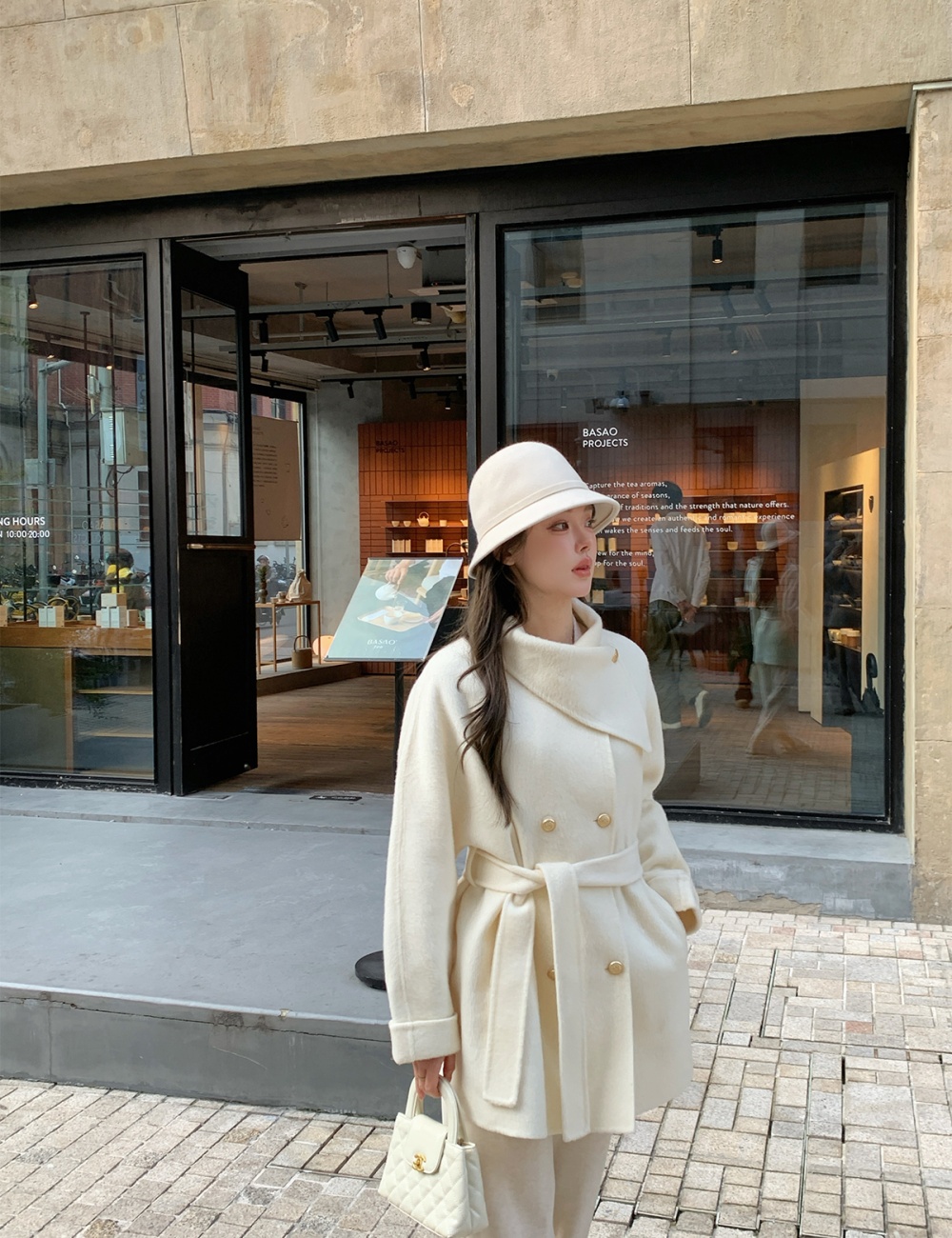 Korean style cuff overcoat cashmere winter cloak for women