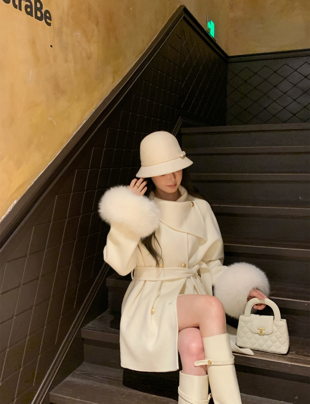 Cashmere cuff cloak winter scarf woolen coat for women