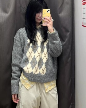 Long sleeve retro tops quilted loose sweater