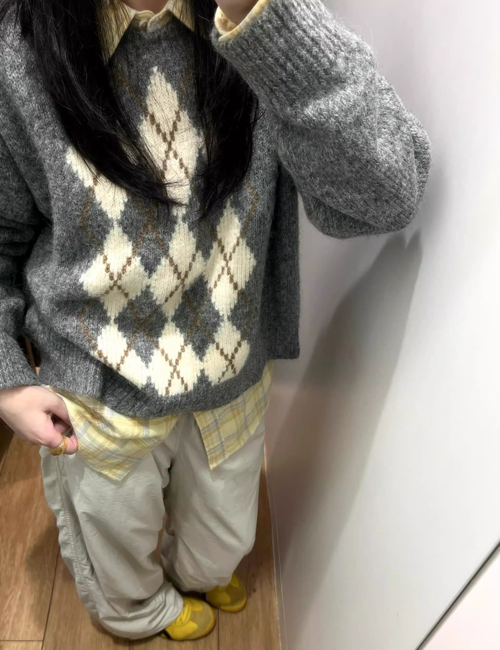 Long sleeve retro tops quilted loose sweater