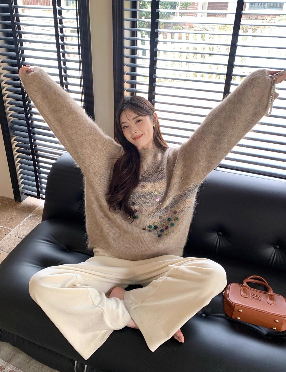 Butterfly lazy sequins jacquard winter sweater