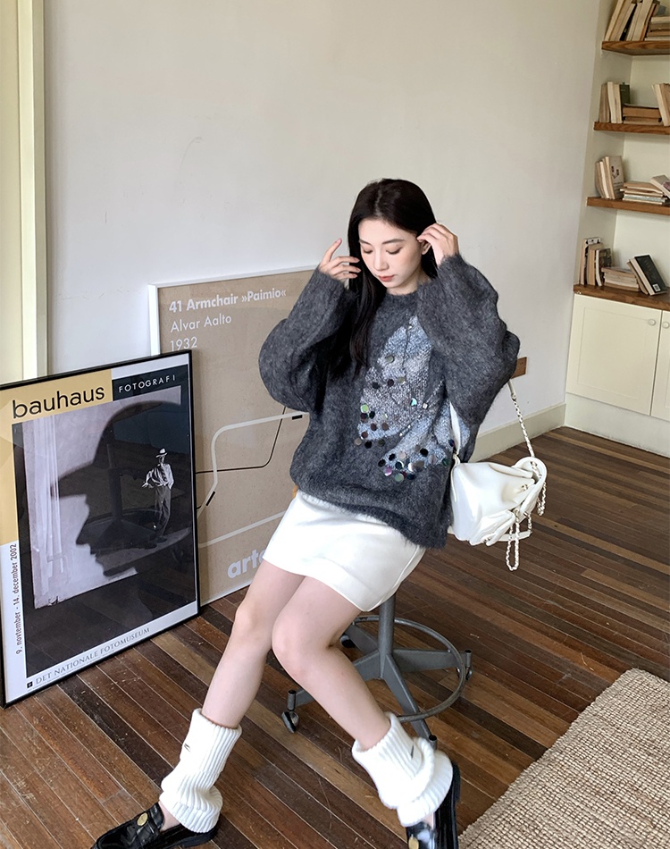 Butterfly lazy sequins jacquard winter sweater