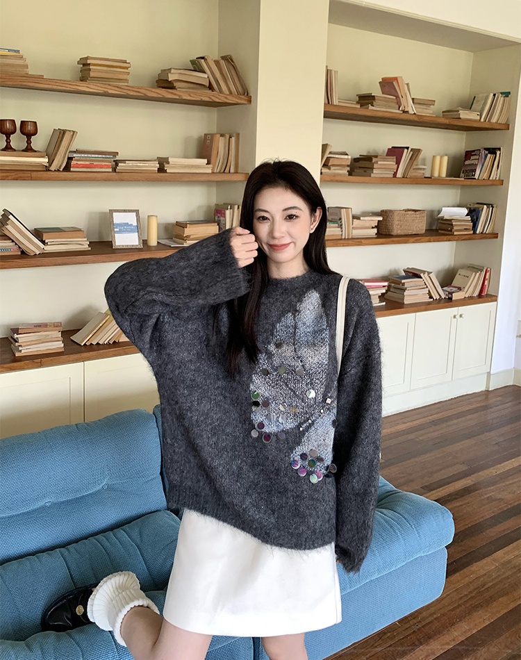 Butterfly lazy sequins jacquard winter sweater
