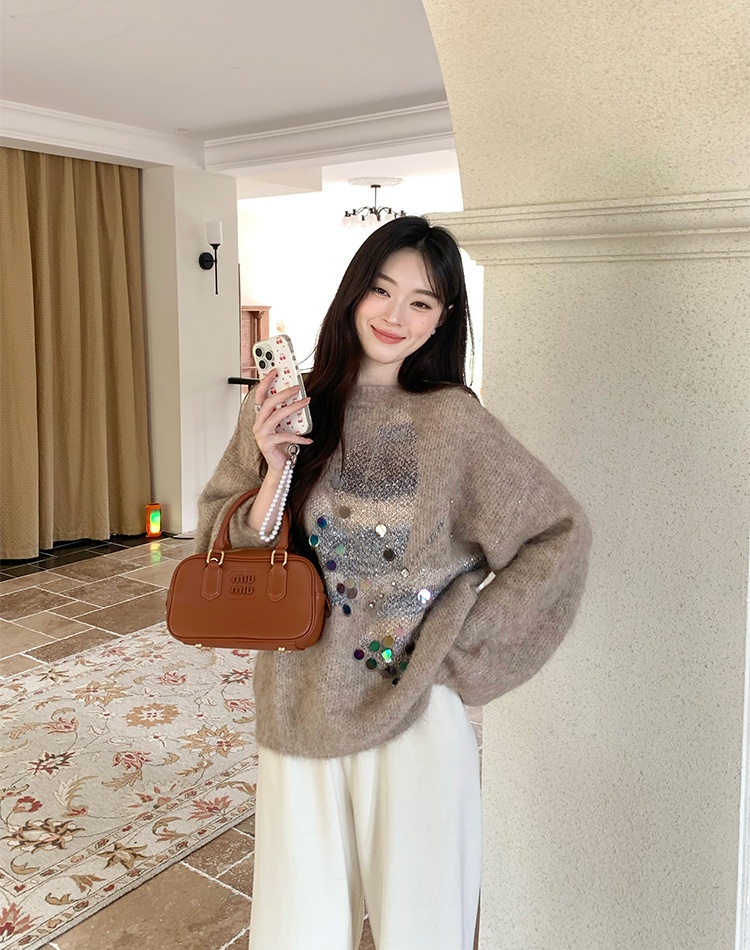Butterfly lazy sequins jacquard winter sweater