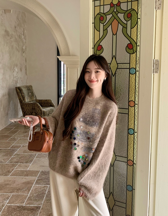 Butterfly lazy sequins jacquard winter sweater