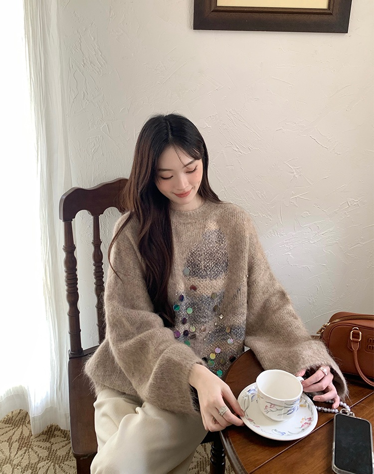 Butterfly lazy sequins jacquard winter sweater