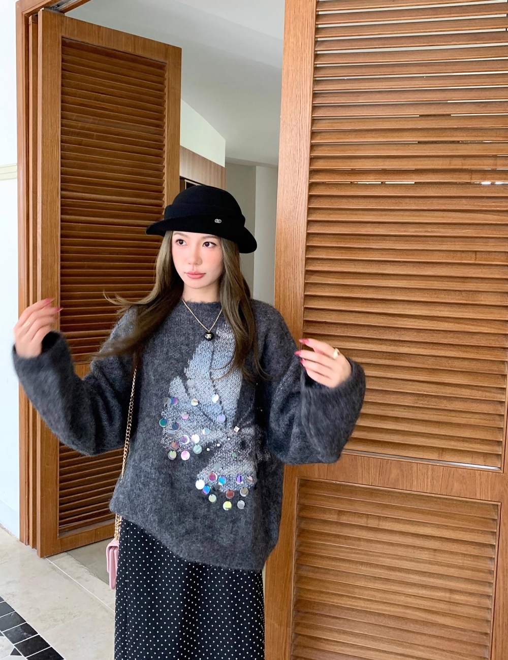 Butterfly lazy sequins jacquard winter sweater