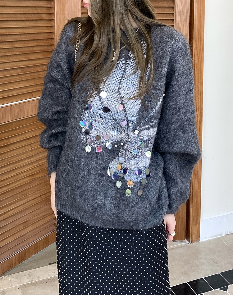Butterfly lazy sequins jacquard winter sweater
