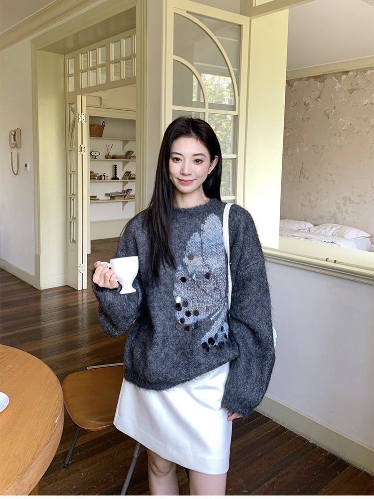 Butterfly lazy sequins jacquard winter sweater