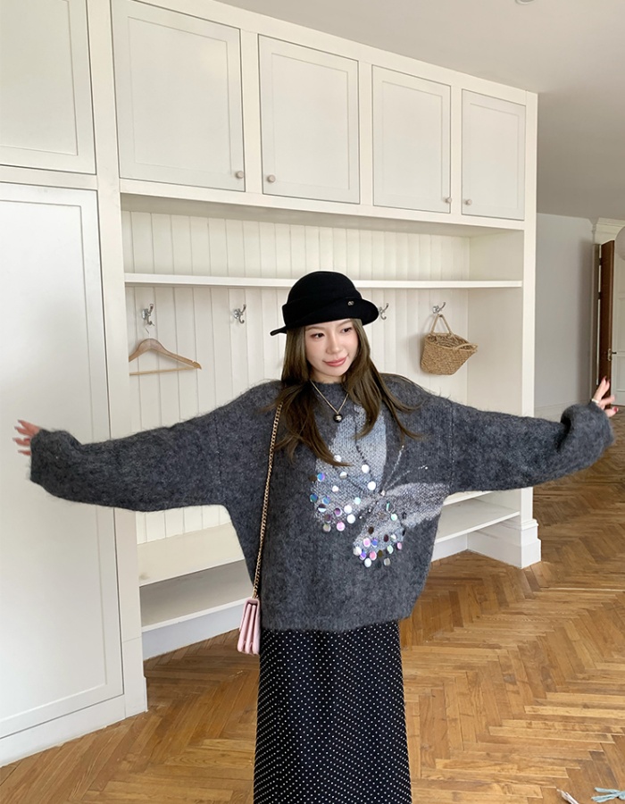 Butterfly lazy sequins jacquard winter sweater