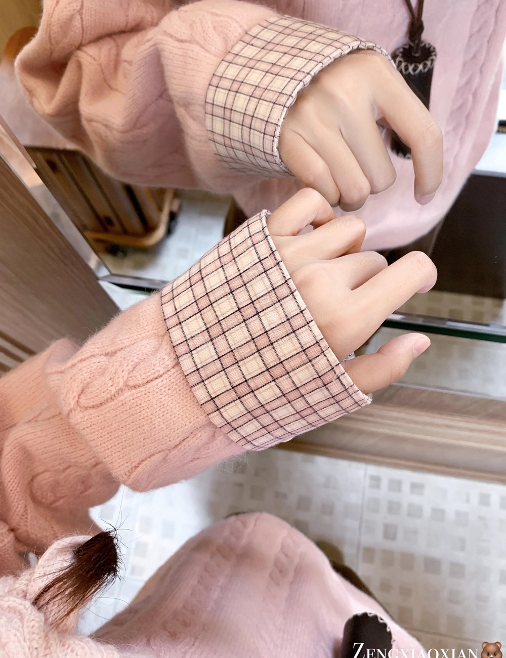 Autumn and winter splice tops pink shirt for women