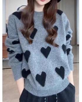 Korean style heart lazy loose pullover sweater for women