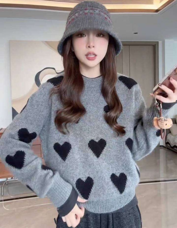 Korean style heart lazy loose pullover sweater for women