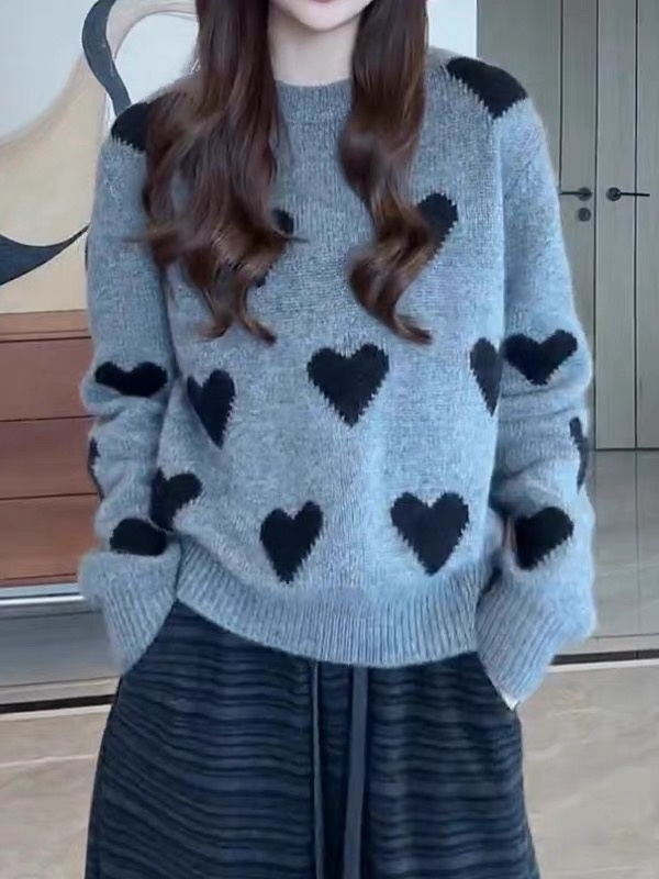 Korean style heart lazy loose pullover sweater for women